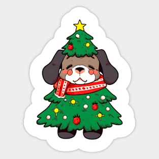 Cute Puppy Wearing A Christmas Tree Sticker